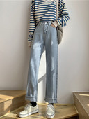 Прав модел дамски дълги дънки с висока талия