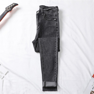 Γυναικεία casual τζιν με ζεστή φόδρα και ψηλή μέση