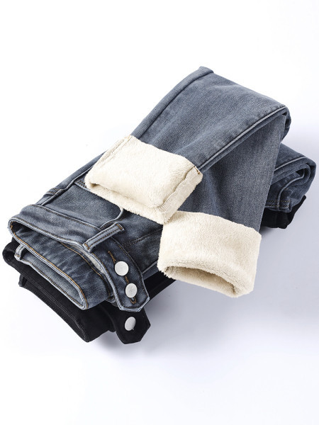 Naiste vabaaja teksad kõrge vöökoha ja mitmes värvitoonis taskuga