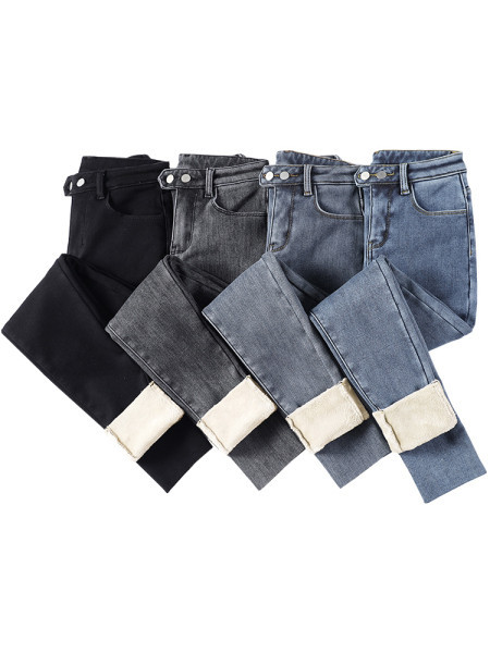 Naiste vabaaja teksad kõrge vöökoha ja mitmes värvitoonis taskuga