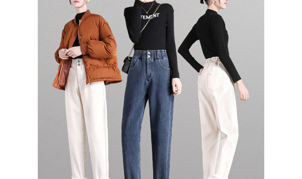 Naiste vabaaja teksad kolmes värvitoonis kõrge vöökohaga