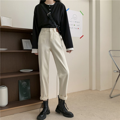 Ευρύ μοντέλο γυναικεία τζιν με υψηλή μέση σε μαύρο και μπεζ χρώμα