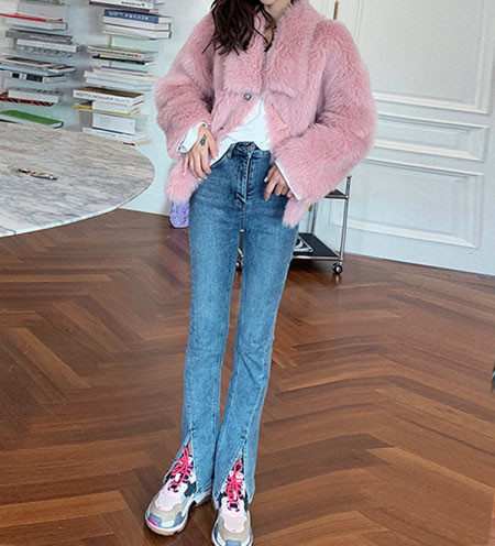 Γυναικεία μοντέρνα τζιν με ψηλή μέση και σχισμές