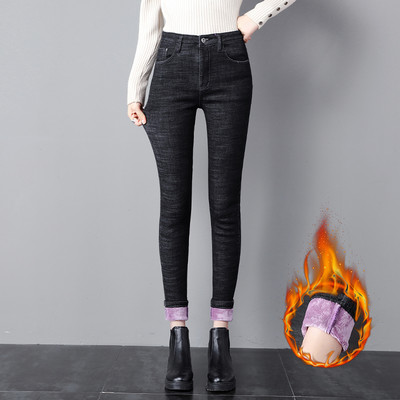 Γυναικεία τζιν φθινοπώρου-χειμερινά με υψηλή μέση και απαλή φόδρα