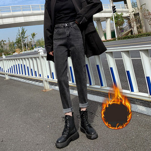 Naujo modelio moteriški džinsai aukštu liemeniu tinkantys žiemai