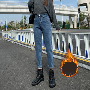 Naujo modelio moteriški džinsai aukštu liemeniu tinkantys žiemai