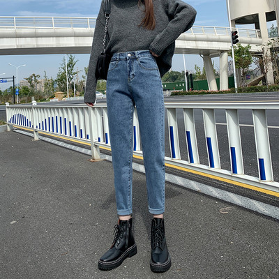 Naujo modelio moteriški džinsai aukštu liemeniu tinkantys žiemai