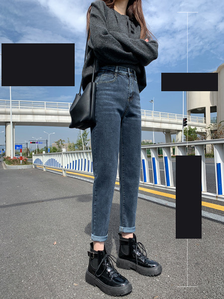 Naujo modelio moteriški džinsai aukštu liemeniu tinkantys žiemai