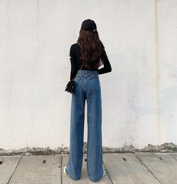 Дамски дънки с висока талия и широки крачоли 