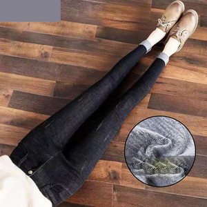 Blugi de dama toamna-iarna cu talie inalta si captuseala moale in gri si negru