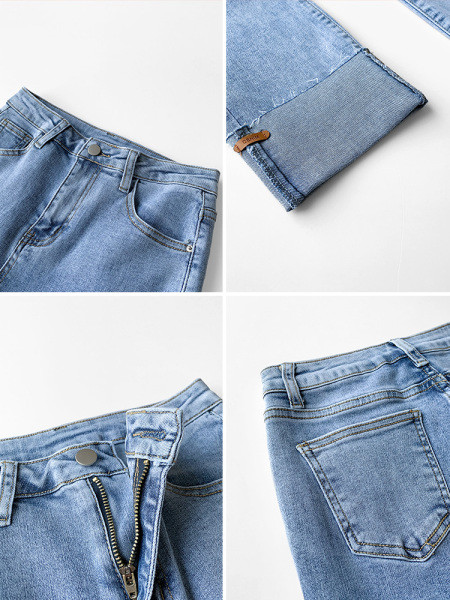 Актуални дамски дънки изчистен модел с висока талия