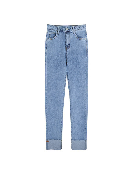 Актуални дамски дънки изчистен модел с висока талия