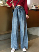 Γυναικεία τζιν με φαρδύ μοντέλο και ψηλή μέση