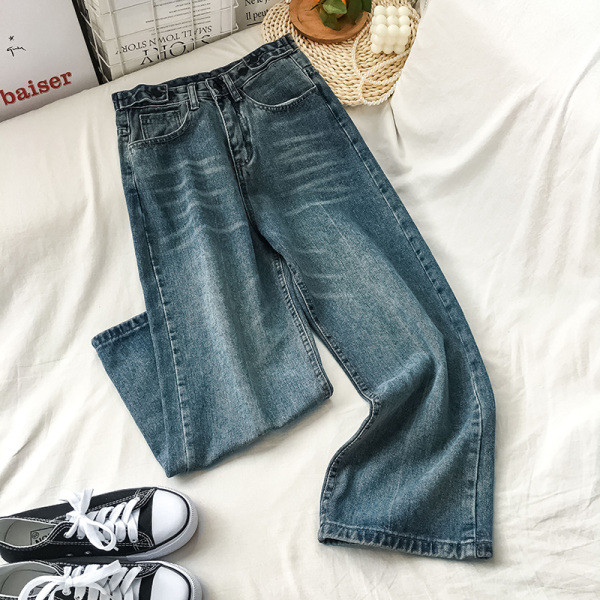 Naiste teksapüksid retro stiilis lai taskutega mudel