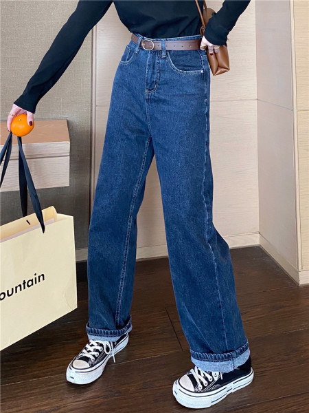 Ежедневни дамски дънки с джобове-широк модел