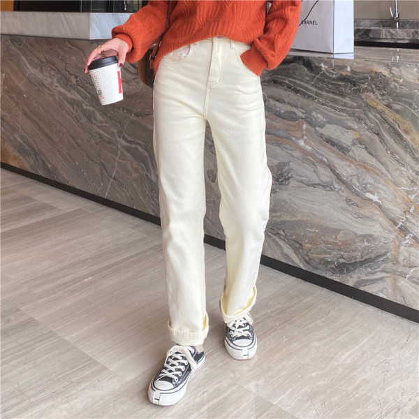 Ежедневни дамски дънки с джобове-широк модел