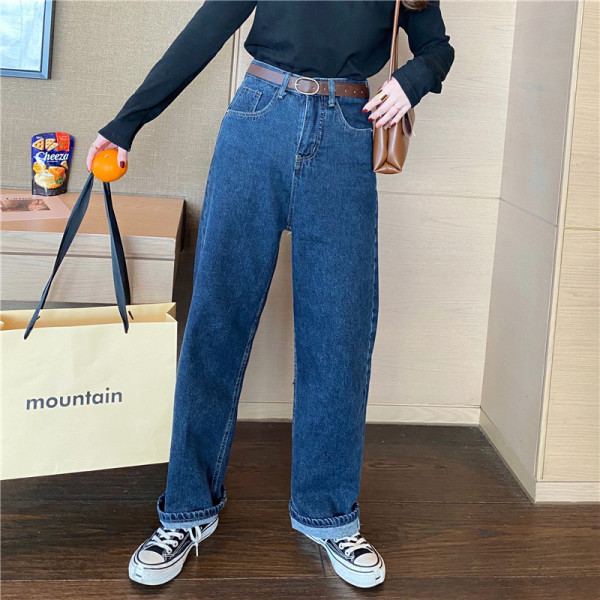 Ежедневни дамски дънки с джобове-широк модел