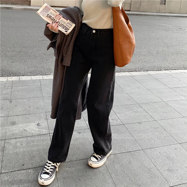 Ежедневни дамски дънки с джобове-широк модел