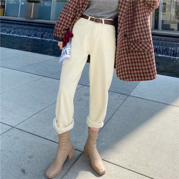 Ежедневни дамски дънки с джобове-широк модел