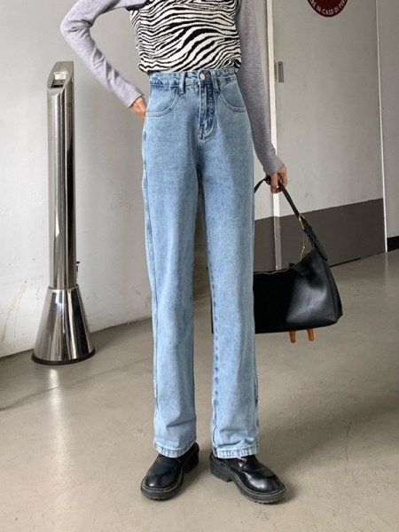 Sinise värvi lai naiste teksapükste mudel