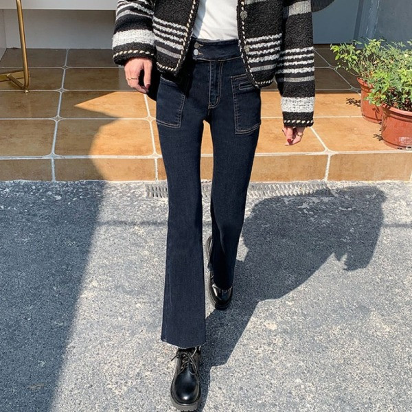 Дамски дънки с висока  талия и джобове