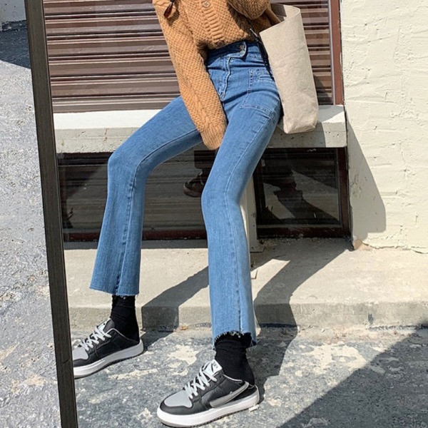 Дамски дънки с висока  талия и джобове