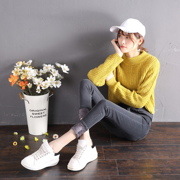 Kahes värvitoonis sooja voodriga naiste vabaaja teksad