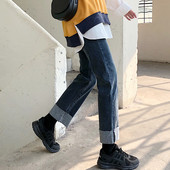 Широки дамски дълги дънки в син цвят