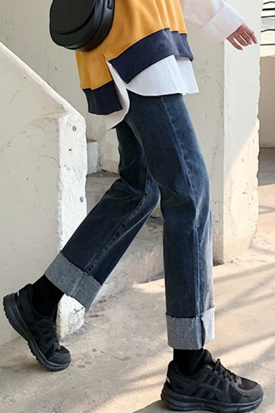 Широки дамски дълги дънки в син цвят