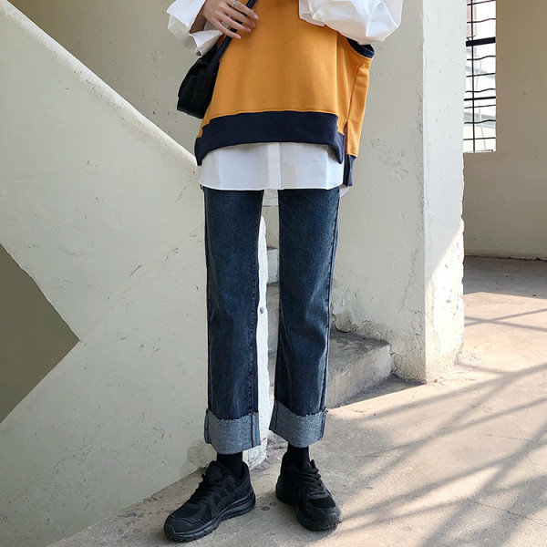 Широки дамски дълги дънки в син цвят