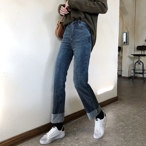 Широки дамски дълги дънки в син цвят