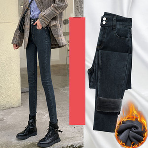 Casual τζιν με ψηλή μέση και ζεστή φόδρα