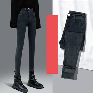 Casual τζιν με ψηλή μέση και ζεστή φόδρα