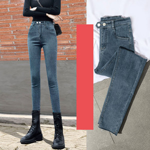 Casual τζιν με ψηλή μέση και ζεστή φόδρα