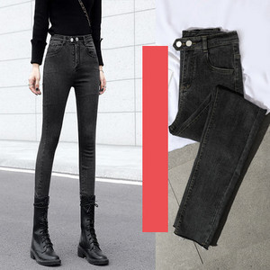 Casual τζιν με ψηλή μέση και ζεστή φόδρα