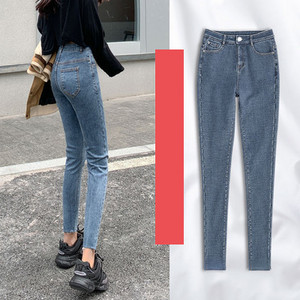 Casual τζιν με ψηλή μέση και ζεστή φόδρα