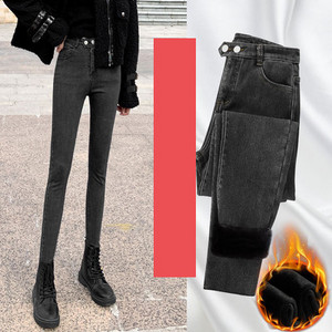 Casual τζιν με ψηλή μέση και ζεστή φόδρα