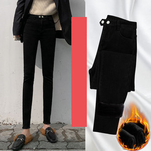 Casual τζιν με ψηλή μέση και ζεστή φόδρα