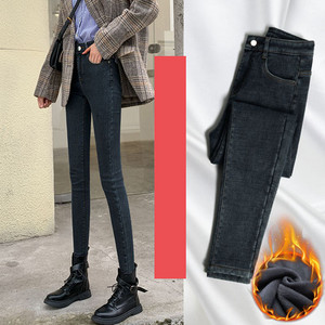 Casual τζιν με ψηλή μέση και ζεστή φόδρα