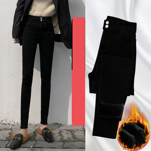 Casual τζιν με ψηλή μέση και ζεστή φόδρα