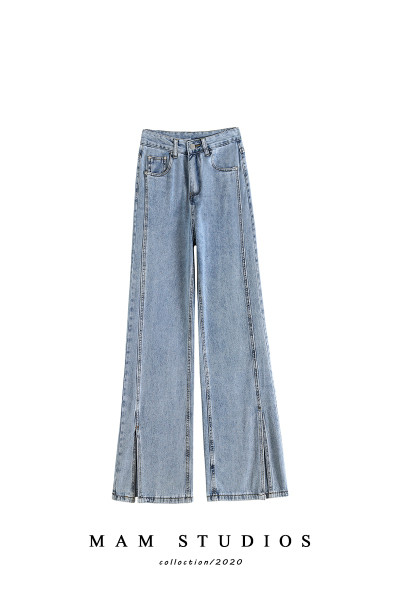 Ležerne ženske široke traperice s visokim strukom i prorezima