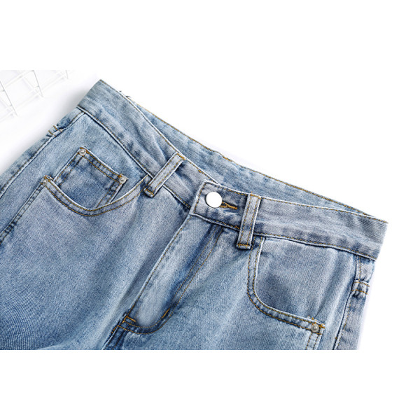 Ležerne ženske široke traperice s visokim strukom i prorezima