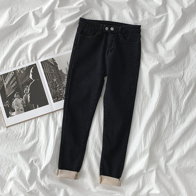 Naujo modelio moteriški džinsai su šiltu pamušalu ir aukštu juosmeniu