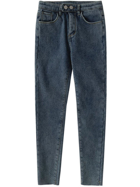 Naujo modelio moteriški džinsai su šiltu pamušalu ir aukštu juosmeniu