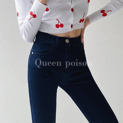 Γυναικείο τζιν λεπτό μοντέλο με κουμπί και ψηλή μέση