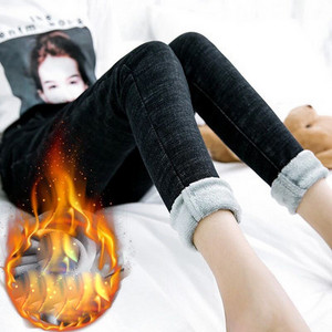 Нов модел дамски зимни дънки с висока талия в черен и син цвят