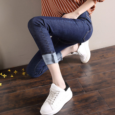 Нов модел дамски зимни дънки с висока талия в черен и син цвят