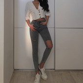 Дамски ежедневни дънки с разкъсан мотив и висока талия в два цвята