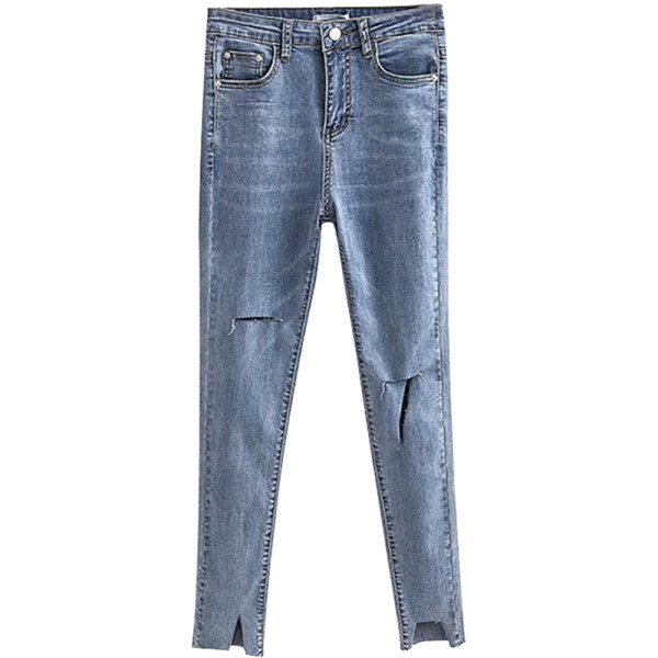 Дамски ежедневни дънки с разкъсан мотив и висока талия в два цвята