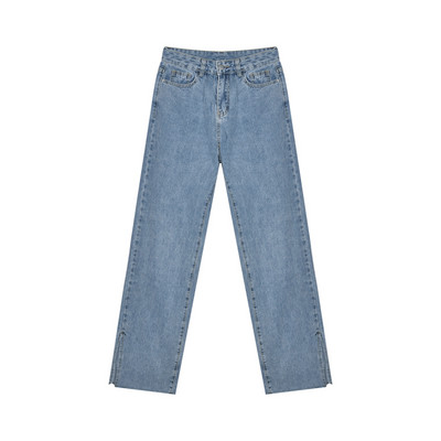 Μακριά γυναικεία τζιν με σχισμή - ανοιχτό μπλε χρώμα